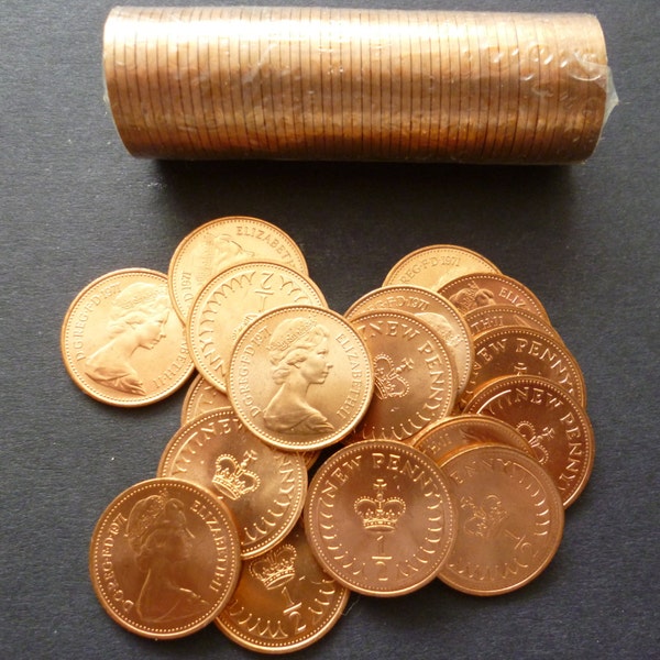 A sealed roll of fifty Bronze UK Halfpennies all dated 1971 and all in uncirculated condition and featuring the late Queen Elizabeth Second