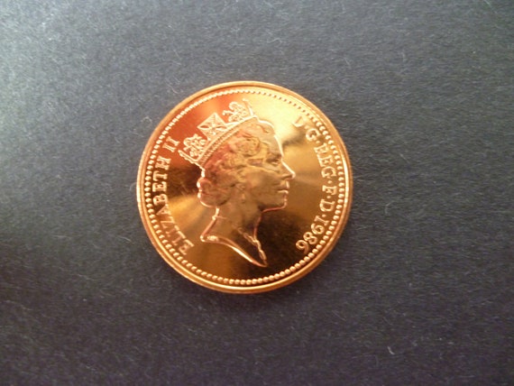 1986年英国1ペニー硬貨：未流通ブロンズ製工芸用硬貨 - Etsy 日本