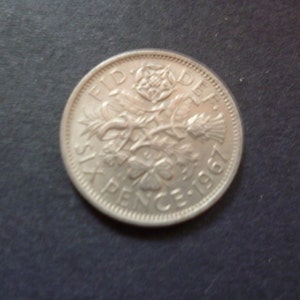 An English sixpence coin select the date and amount from the drop down menu dates range from 1953 to 1967 Cupro Nickel Sixpence for a bride. image 2