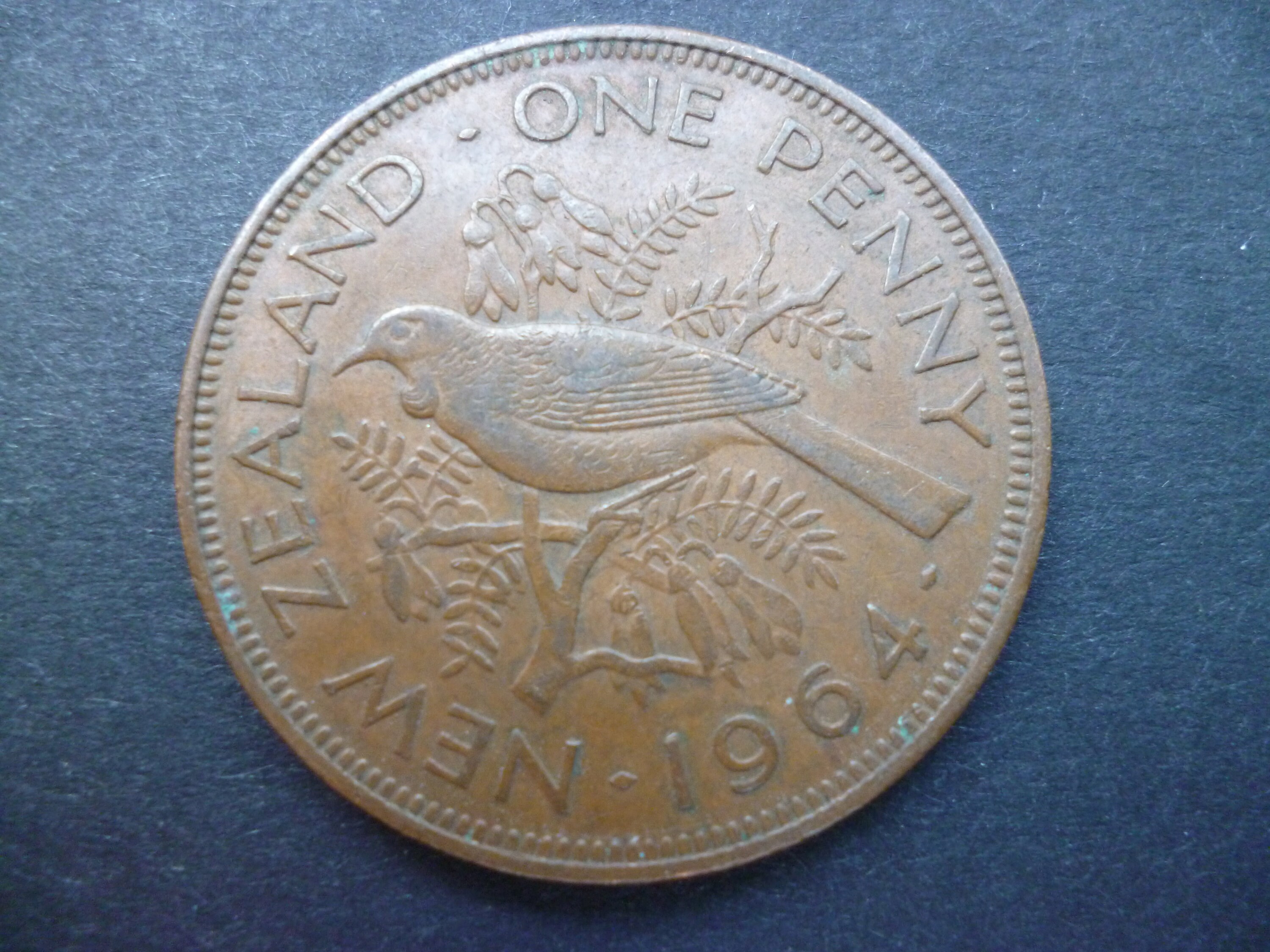 1964 Neuseeland Penny Münze: Tui Bird, Queen Elizabeth - Craftschmuck