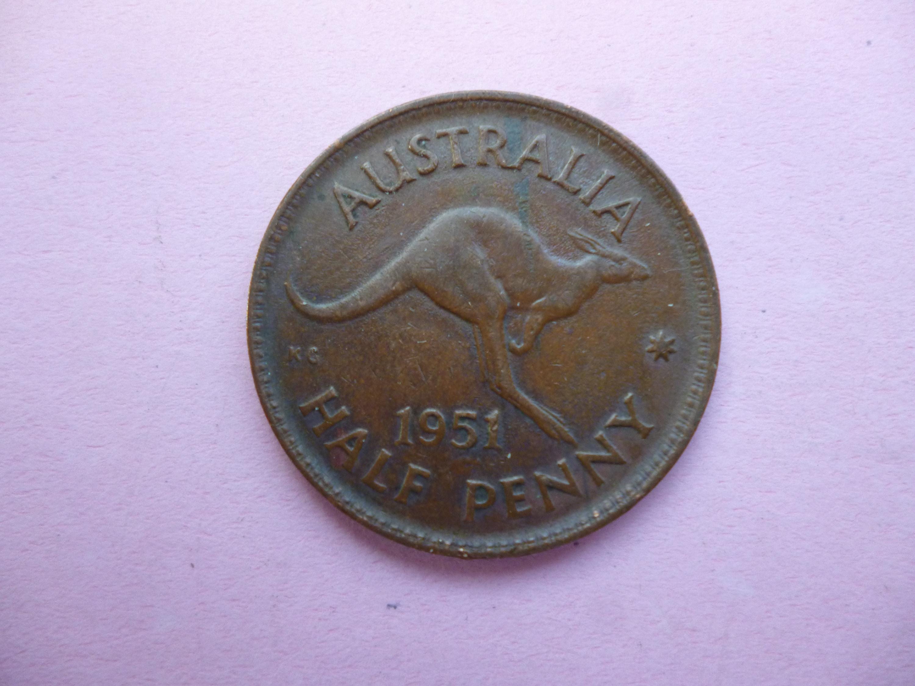 1951年オーストラリアハーフペニー硬貨：跳ねるカンガルー、ジョージ6