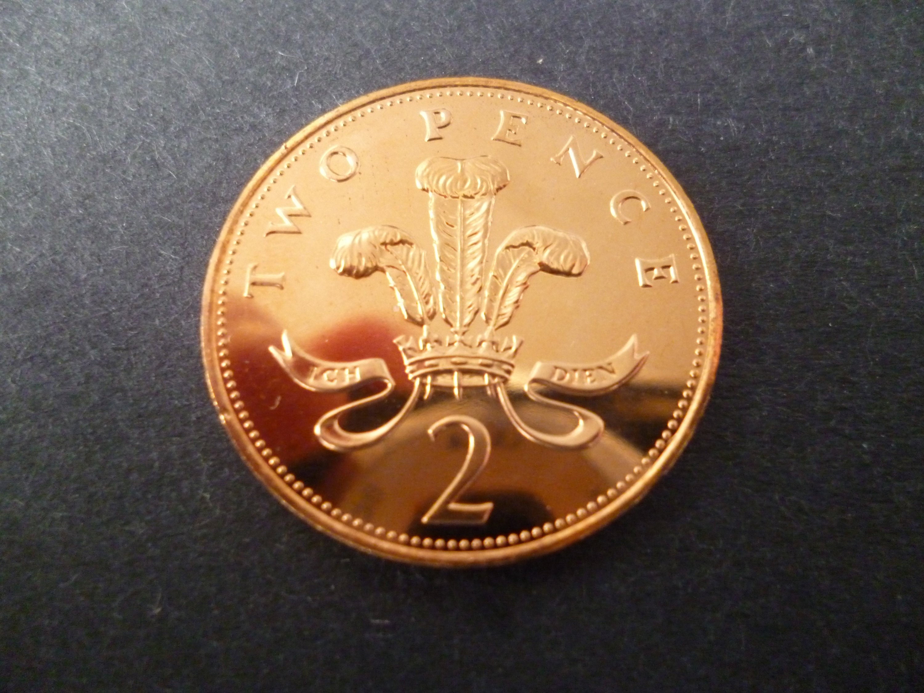 1986年英国2ペンス硬貨：エリザベス2世女王、宝飾品用未流通青銅貨