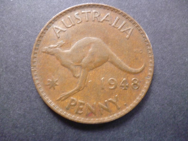 1948 Australia Penny coin featuring a Kangaroo and King George the Sixth ideal for craft or jewellery making.