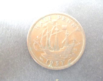 イギリス 1937 年 ハーフ ペニー コイン、ジョージ 6 世、良好な