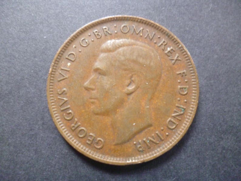 1948 Australia Penny coin featuring a Kangaroo and King George the Sixth ideal for craft or jewellery making.