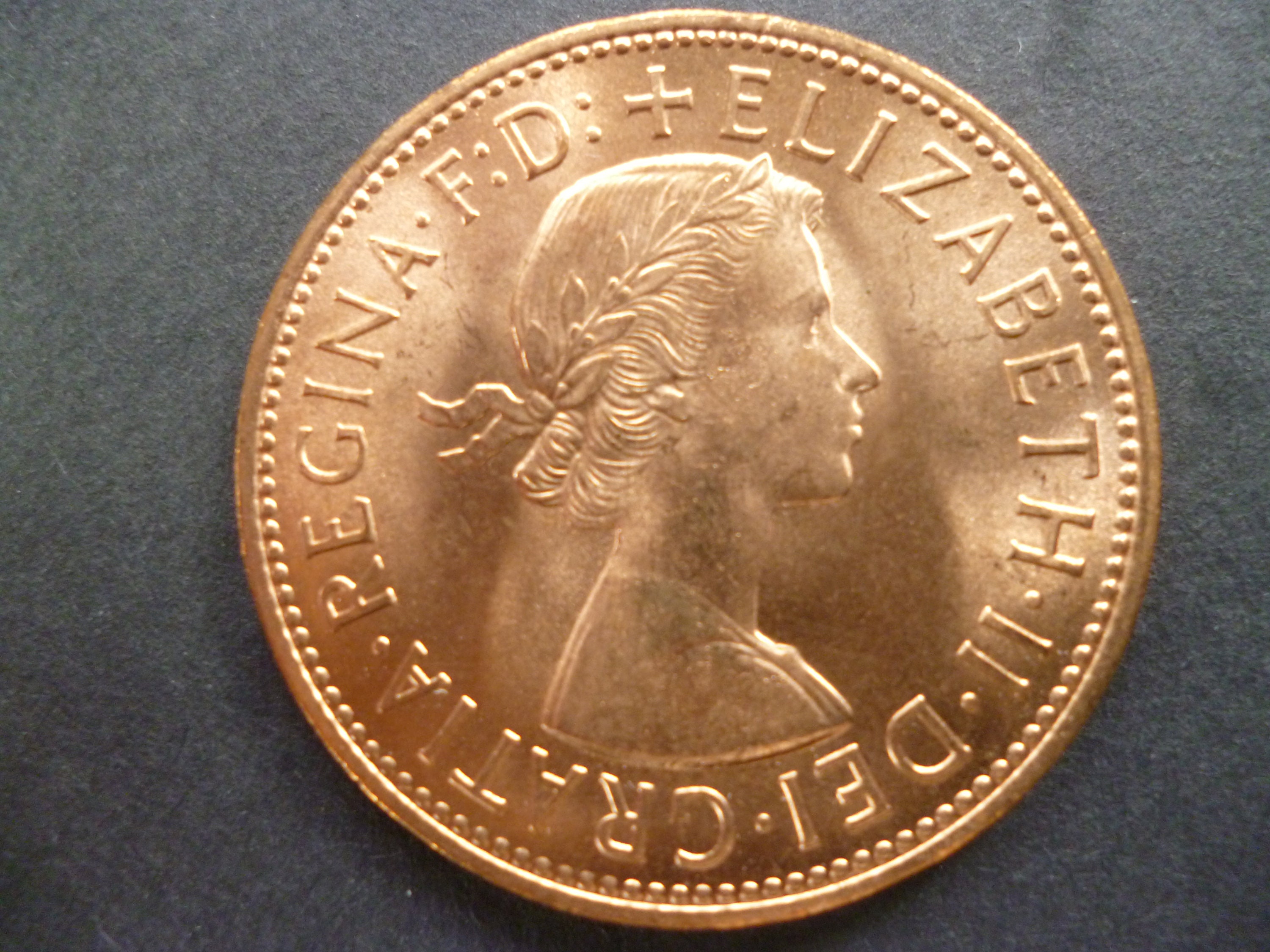 Great Britain 1967 One Penny Coin, Queen Elizabeth 2nd, an