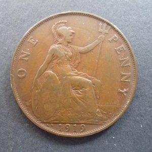 Great Britain 1919 one penny coin, George 5th Kings Norton Mint Birmingham  ideal gift or for craft or jewellery making good used condition.