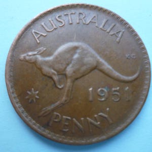 1951 Australien Penny Münze: Springendes Känguru, König George