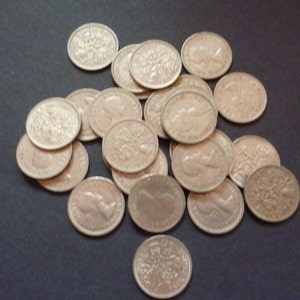 An English sixpence coin select the date and amount from the drop down menu dates range from 1953 to 1967 Cupro Nickel Sixpence for a bride. image 5