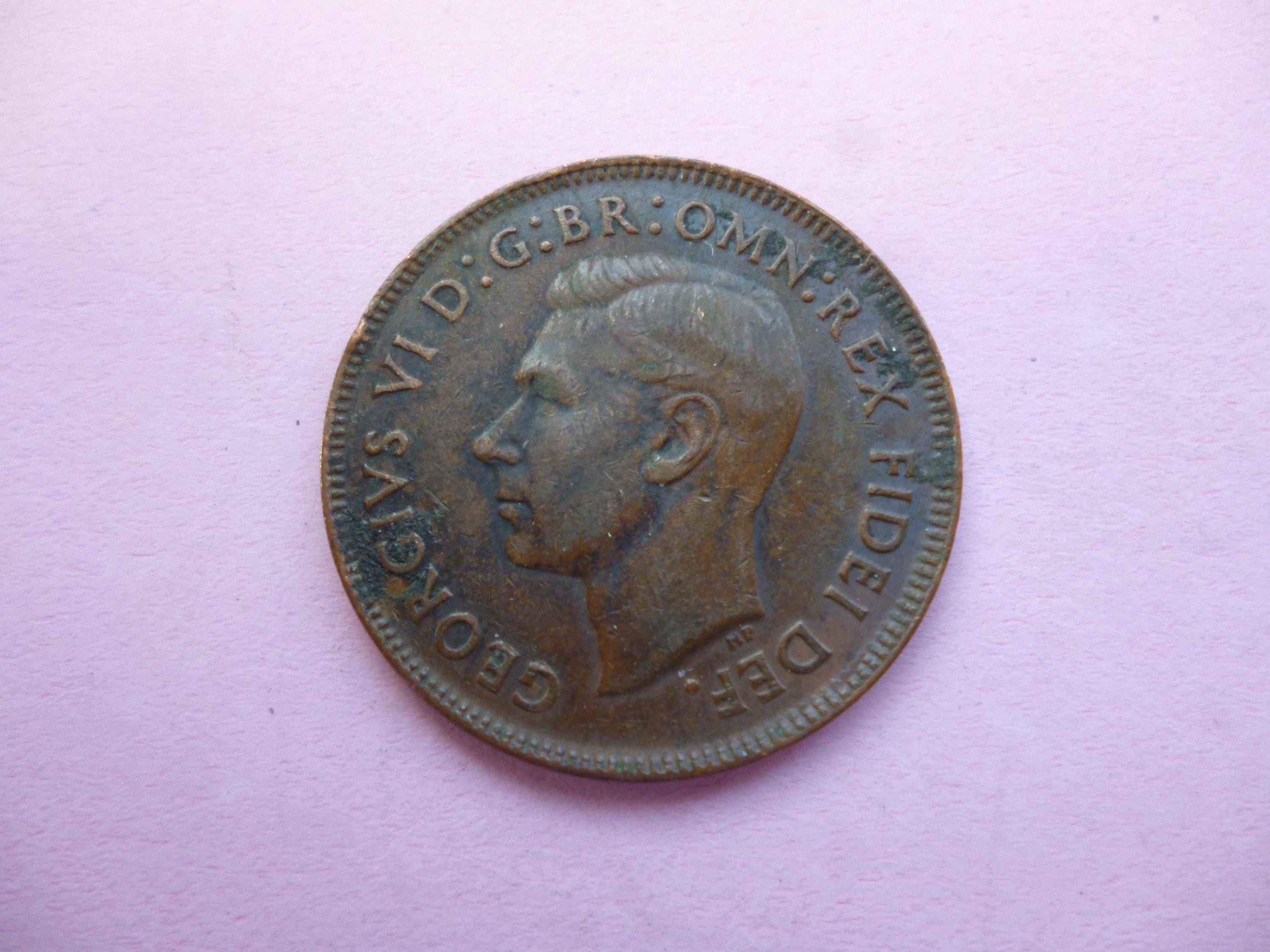 1951年オーストラリアハーフペニー硬貨：跳ねるカンガルー、ジョージ6