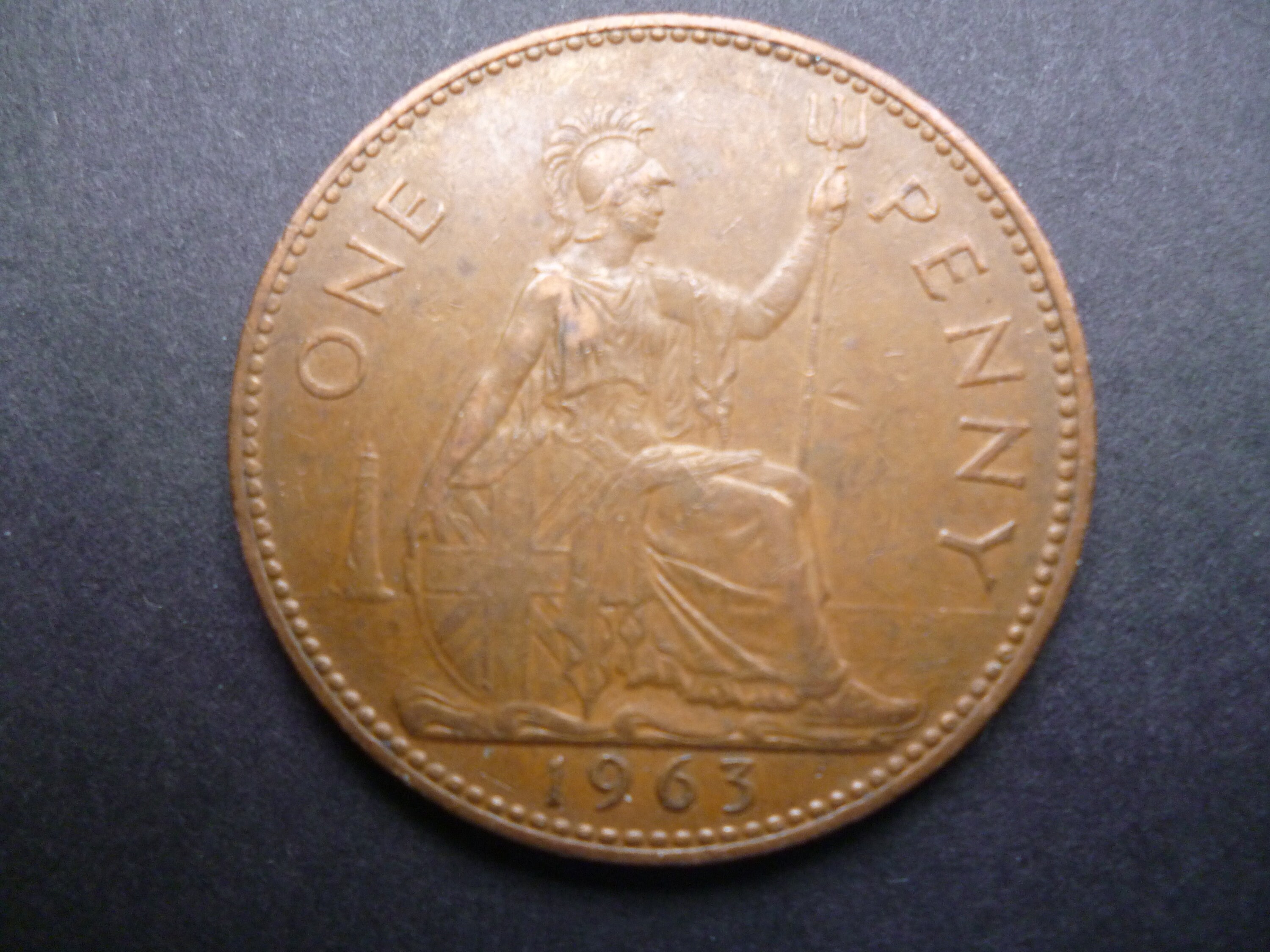 1963 年イギリス 1 ペニー硬貨、エリザベス 2 世女王、良好な中古