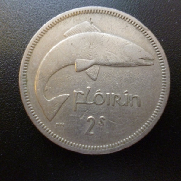 1962 Eire (Ireland Republic) Florin coin featuring a Salmon fish, ideal for craft or jewellery making.