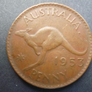 1953 Australia Penny Coin: Kangaroo & Queen Elizabeth II, Craft Jewelry