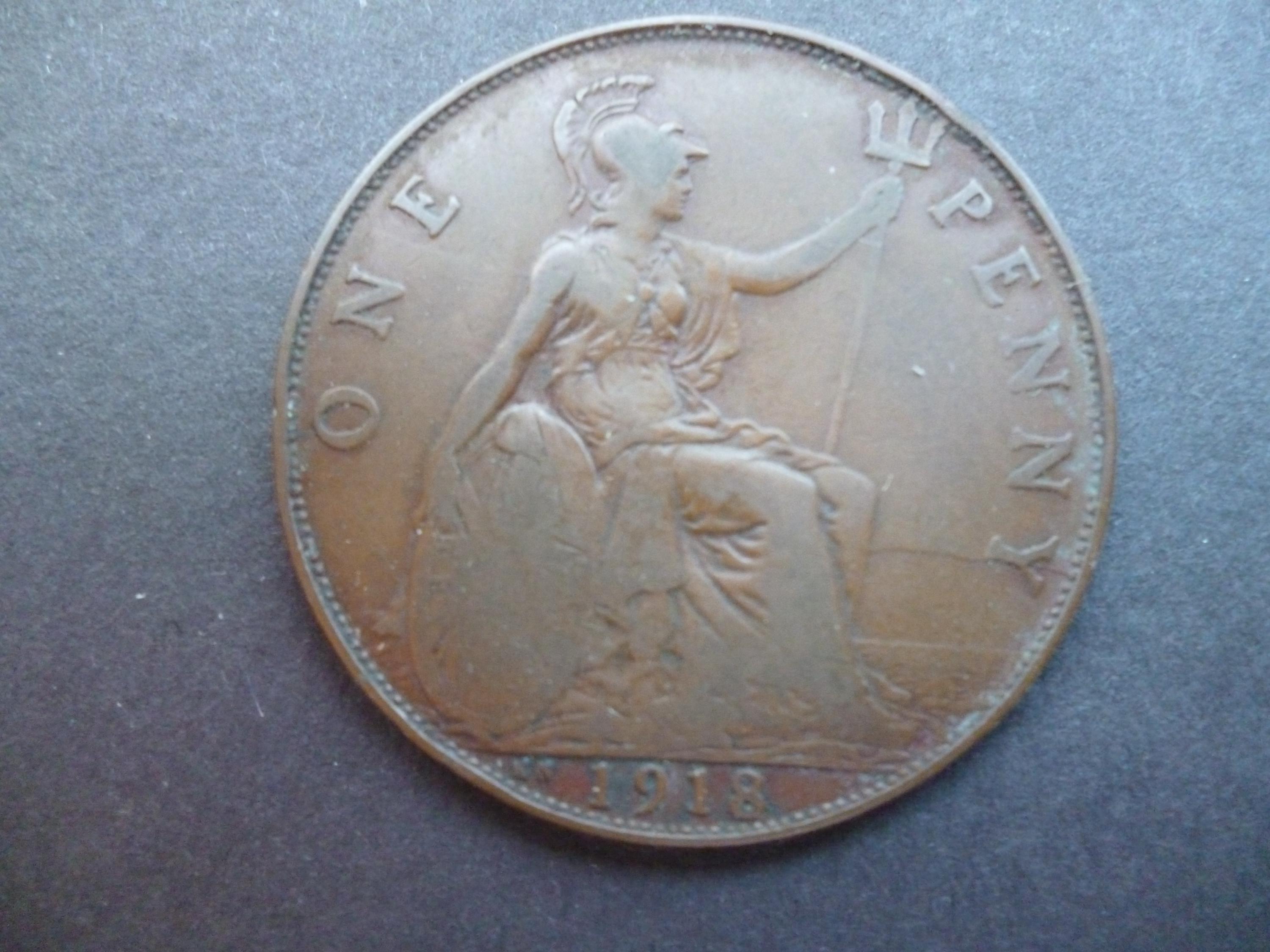 1918年　イギリス　ペニー イギリス 1ペニー 1918年 青銅貨 ジョージ5世 古銭 硬貨 貨幣