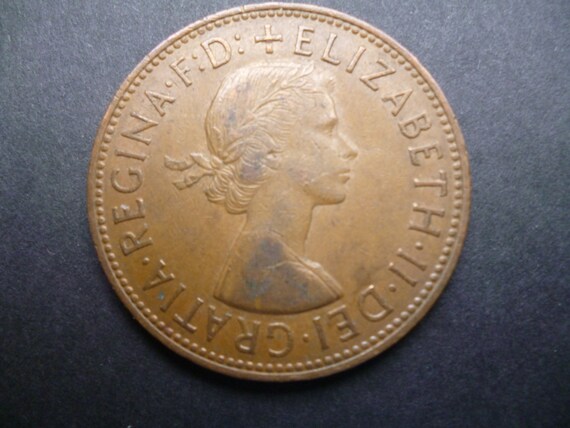1963 年イギリス 1 ペニー硬貨、エリザベス 2 世女王、良好な中古