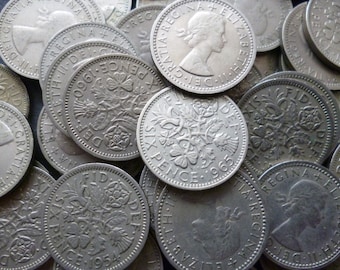 Vintage English Sixpence Coins: Queen Elizabeth II, 1953-1967 (Set of 10)