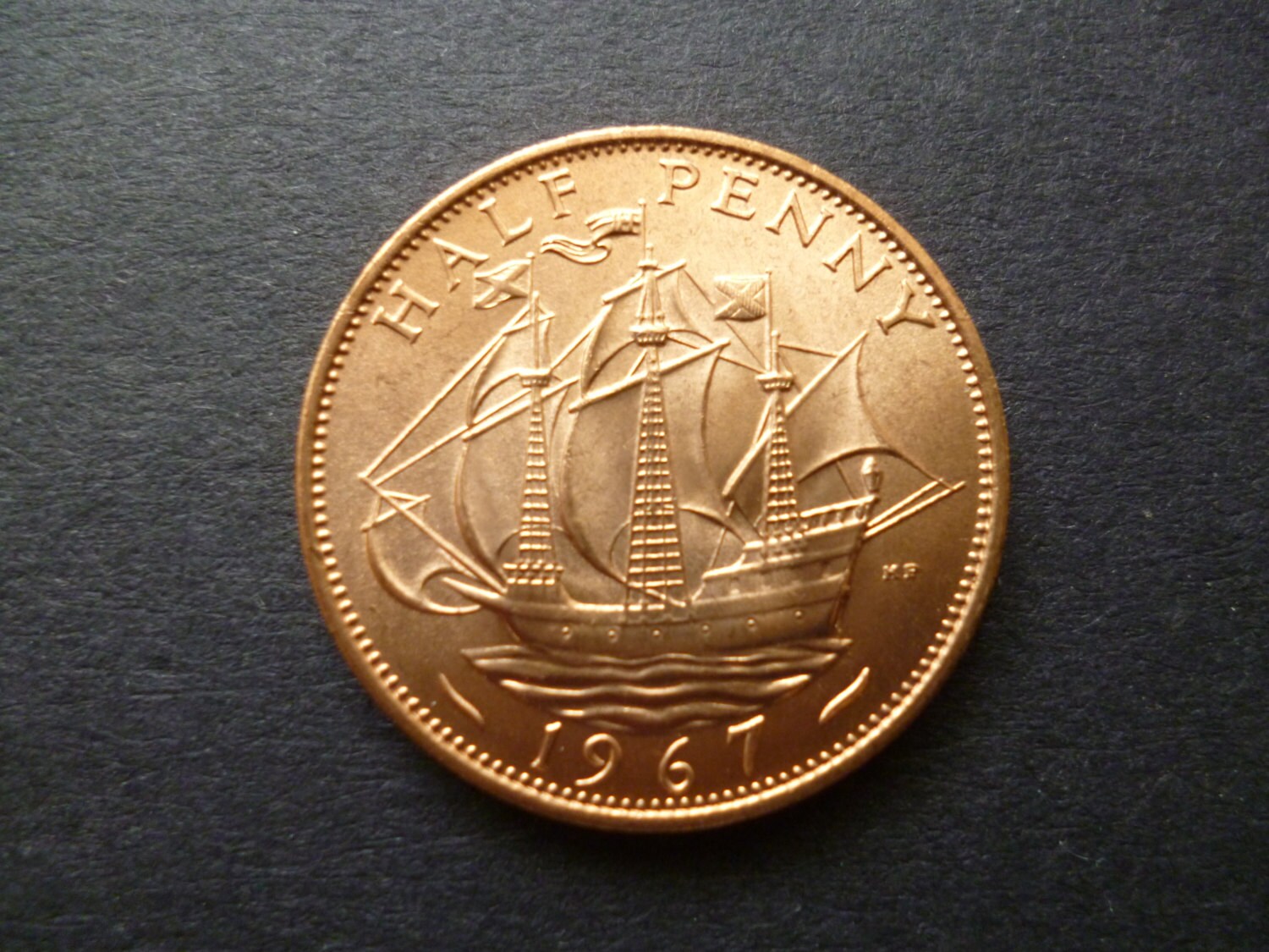 Vtg 1967 Queen Elizabeth Half Penny Coin Gold Tone Belt Golden Hind Galleon 1967 Half Penny - Etsy main image 2