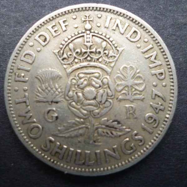 United Kingdom 1947 Two Shillings (Florin) coin, ideal gift or for craft or jewellery making in good used (circulated) condition.