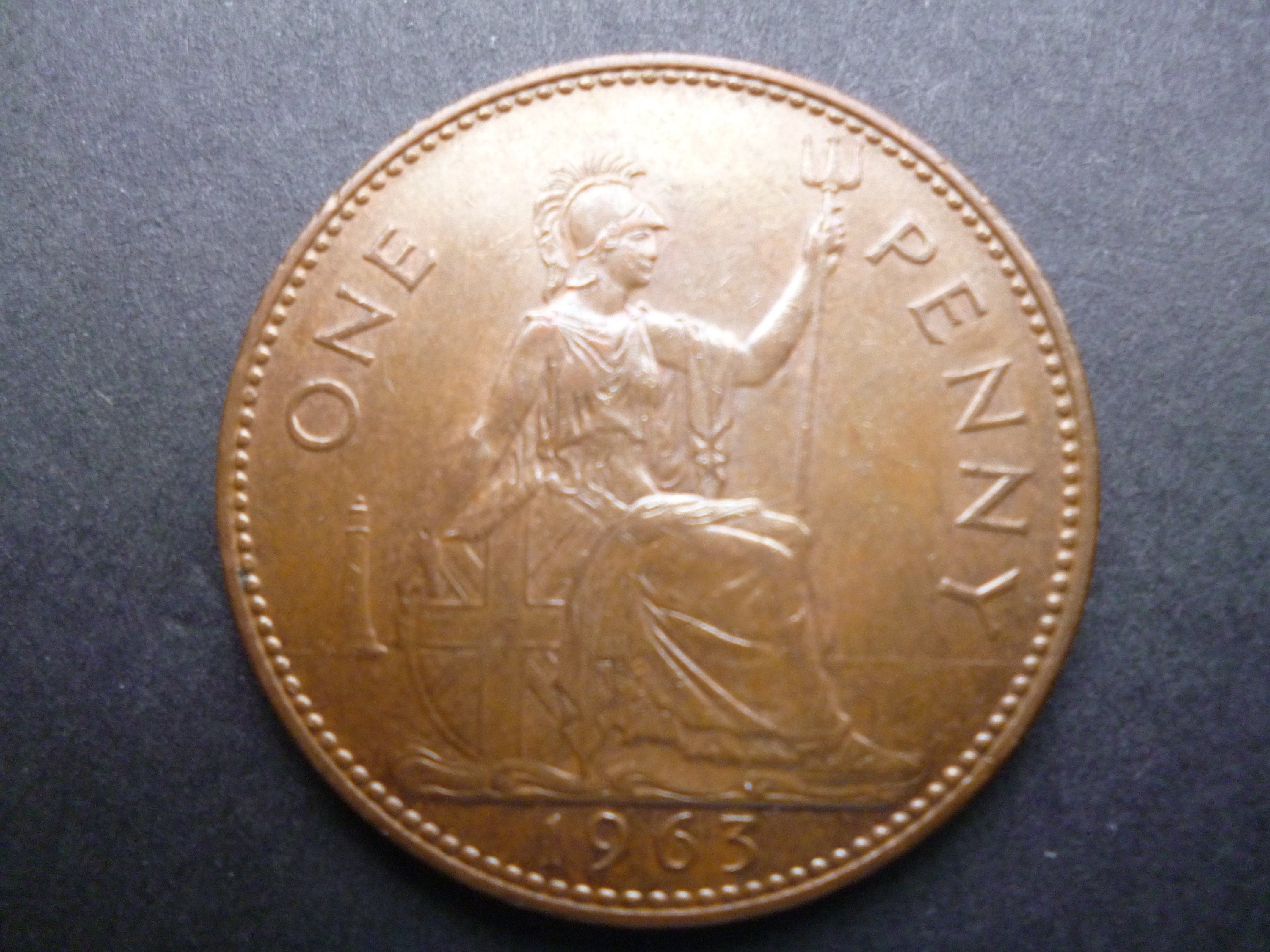 1963 年イギリス 1 ペニー硬貨、エリザベス 2 世女王、良好な中古