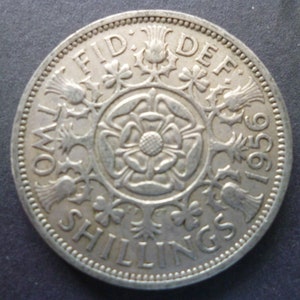 English coin a 1956 Two Shillings (Florin) coin, ideal gift or for craft or jewellery making in good used (circulated) condition. 1956 coins