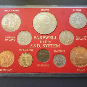 イギリスの古い貨幣に別れを告げる硬貨セット。硬質プラスチックケースに収められた10種類の流通硬貨がセットになっています。イギリスの硬貨