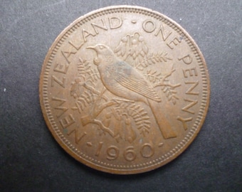 1943年ニュージーランド・ペニー硬貨：トゥイ・バード、ジョージ