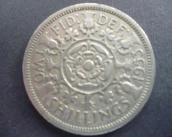 1953年イギリス2シリング硬貨 - エリザベス2世初代肖像画、「BRITT:OMN