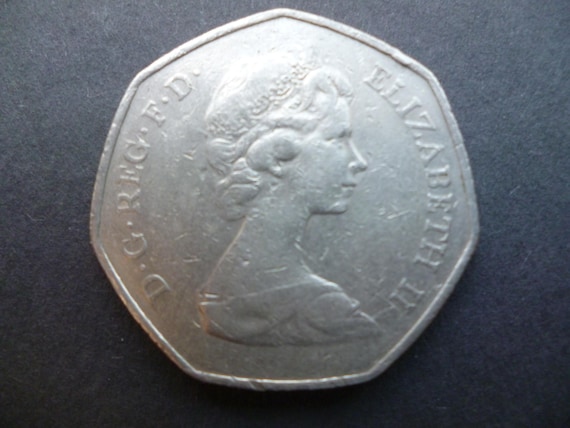 1973年ヴィンテージEEC 50ペンス硬貨：エリザベス2世女王、クラフト