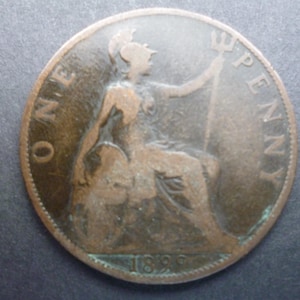 Vintage 1899 Queen Victoria Penny Coin: English Bronze Jewelry Supply