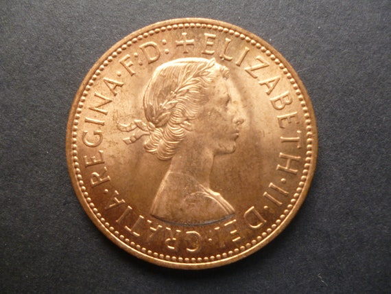 1966 年イギリス 1 ペニー硬貨、エリザベス 2 世女王、使用済み (流通