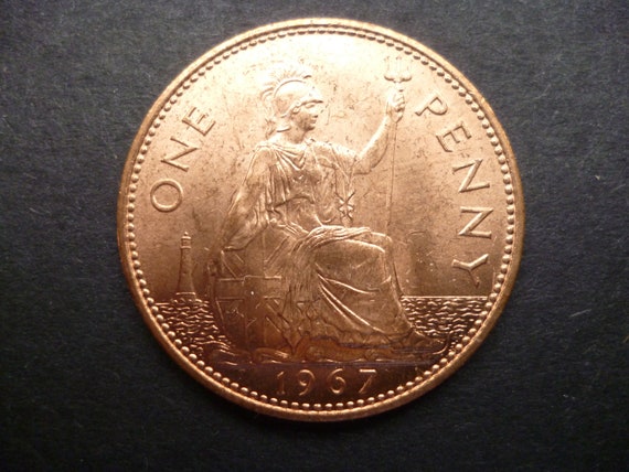 イギリス 1967 年 1 ペニー硬貨、エリザベス 2 世女王、良好な