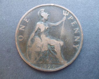 イギリス 1897 年 1 ペニー硬貨、ヴィクトリア女王、使用済み (流通