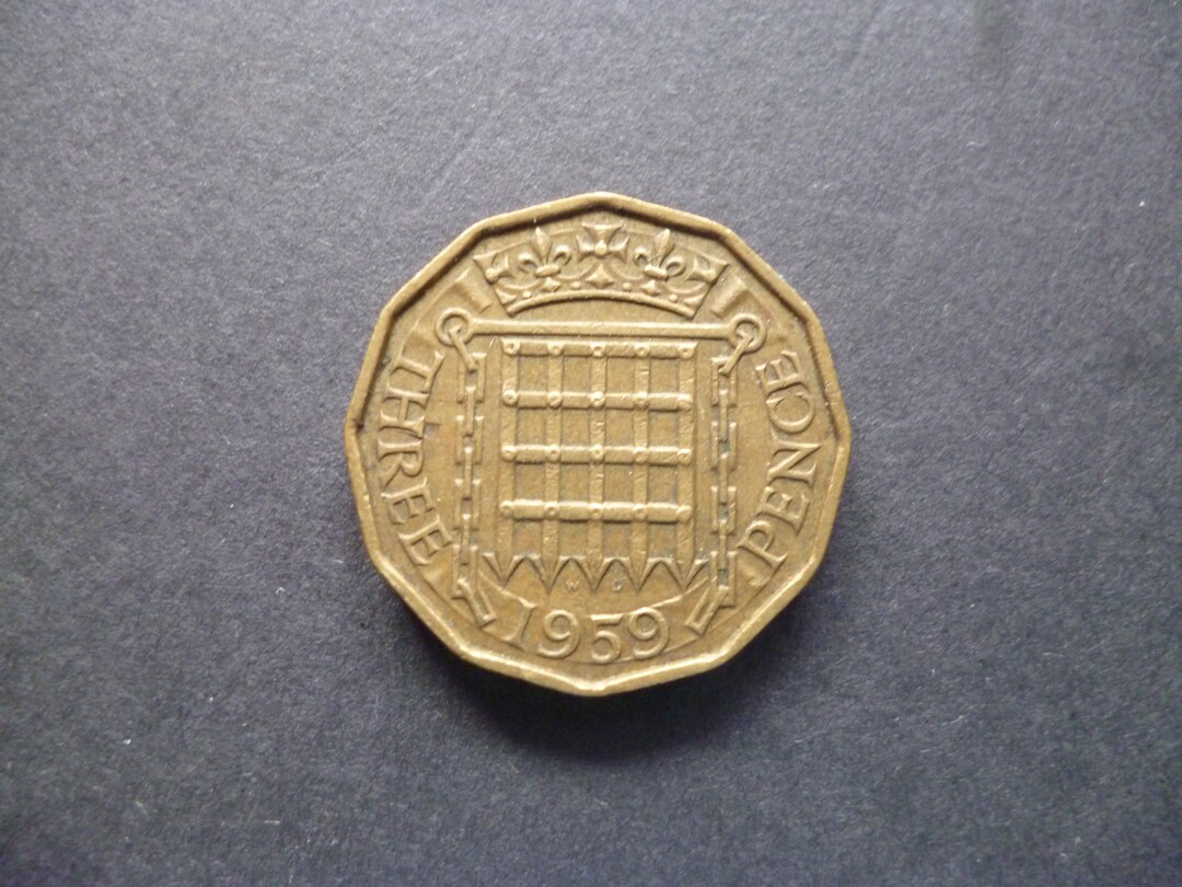 1959年イギリス3ペンス硬貨：ニッケル黄銅、王冠付き落とし格子 - Etsy