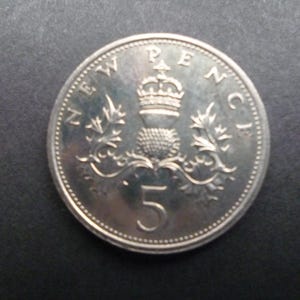 1980 UK Five Pence Coin: Cupro-Nickel Crafting Jewelry