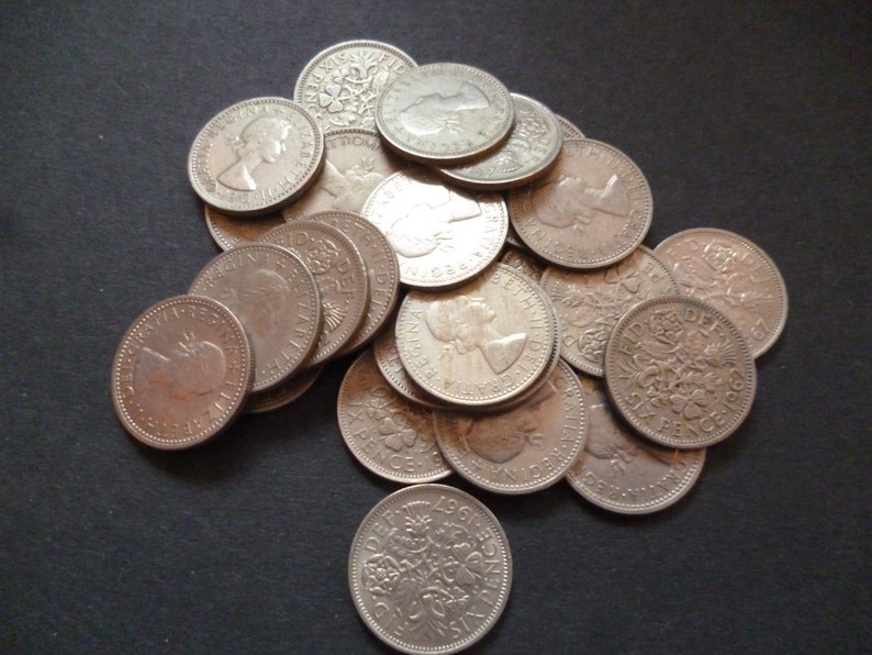 An English sixpence coin select the date and amount from the drop down menu dates range from 1953 to 1967 Cupro Nickel Sixpence for a bride. image 4