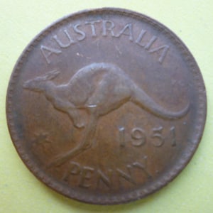 1951 Australia Penny Münze: Springendes Känguru, König George VI, Handgemachter Schmuck