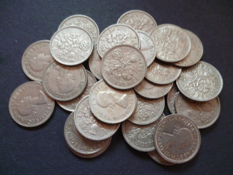 An English sixpence coin select the date and amount from the drop down menu dates range from 1953 to 1967 Cupro Nickel Sixpence for a bride. image 1