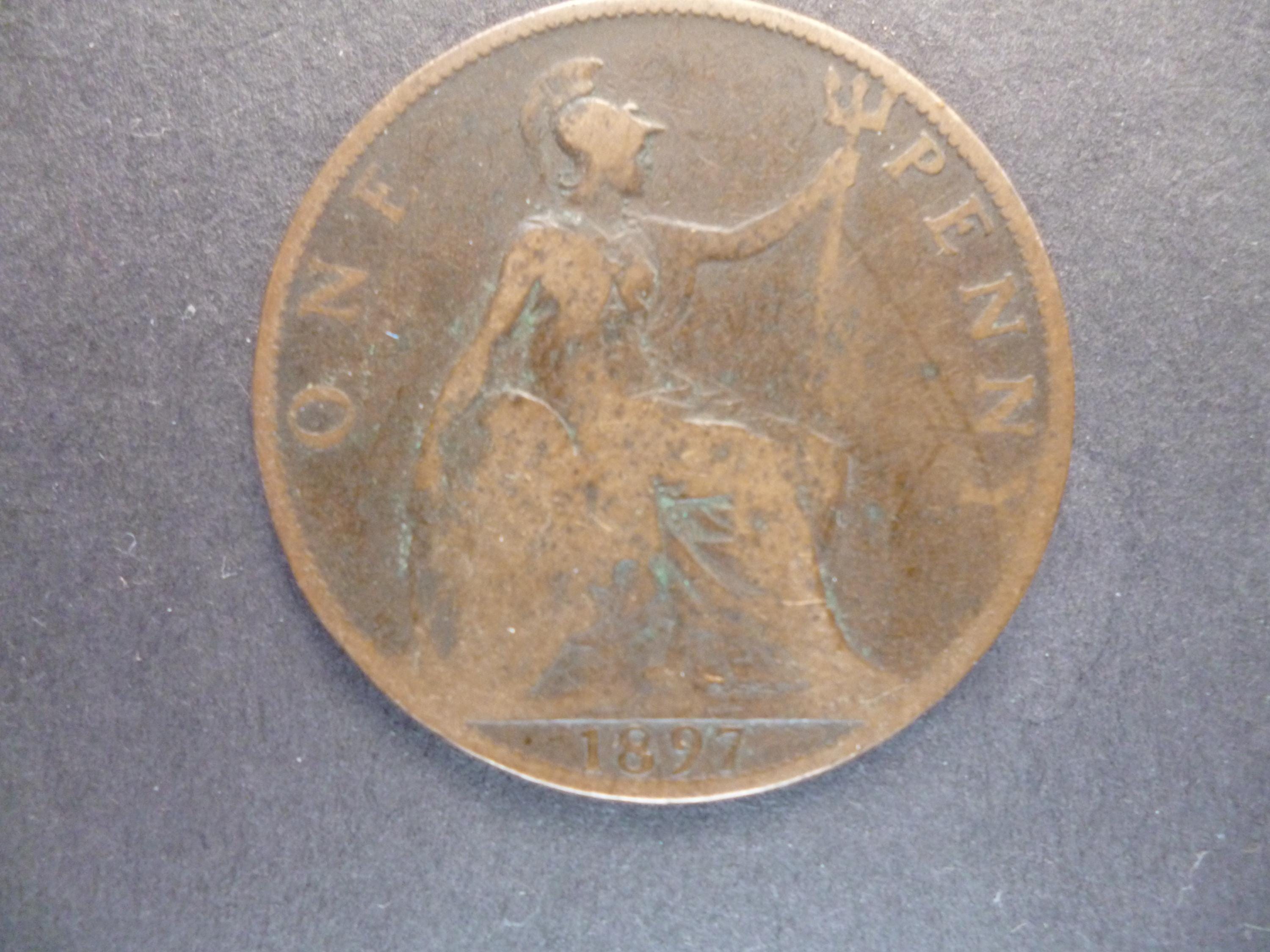 イギリス 1897 年 1 ペニー硬貨、ヴィクトリア女王、使用済み (流通