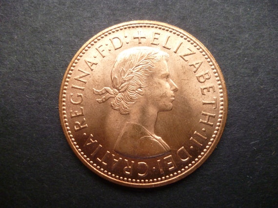 イギリス 1967 年 1 ペニー硬貨、エリザベス 2 世女王、良好な