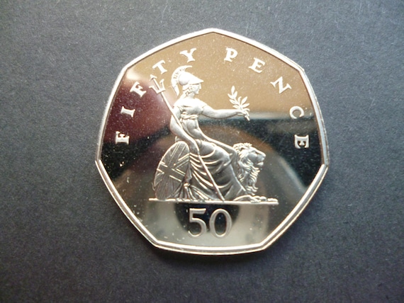 1998年英国プルーフ50ペンス硬貨：エリザベス2世女王、白銅製、未使用