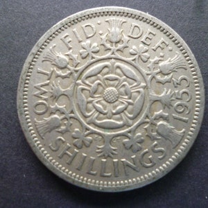 1953 Two Shillings Florin Coin: English Cupro-Nickel Coin for Jewelry Making