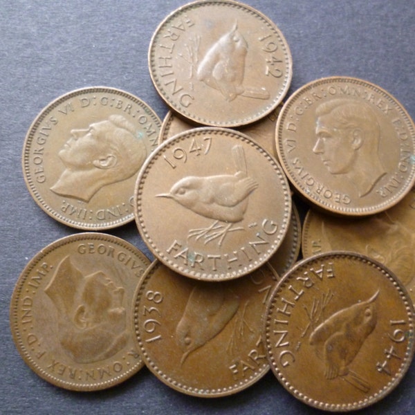 Farthings a pack of ten Wren Farthing Coins ideal for Jewellery making or collecting.
