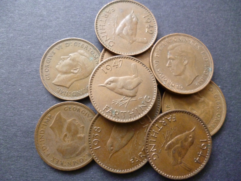 Farthings a pack of ten Wren Farthing Coins ideal for Jewellery making or collecting. image 1