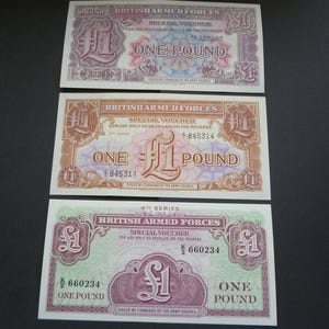 Uncirculated British Military One Pound Banknotes: 1948, 1956, 1962 Series