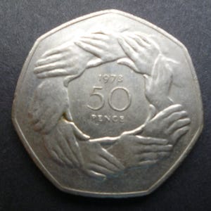 Vintage 1973 EEC 50p Coin: Queen Elizabeth II, Craft Jewelry Supply