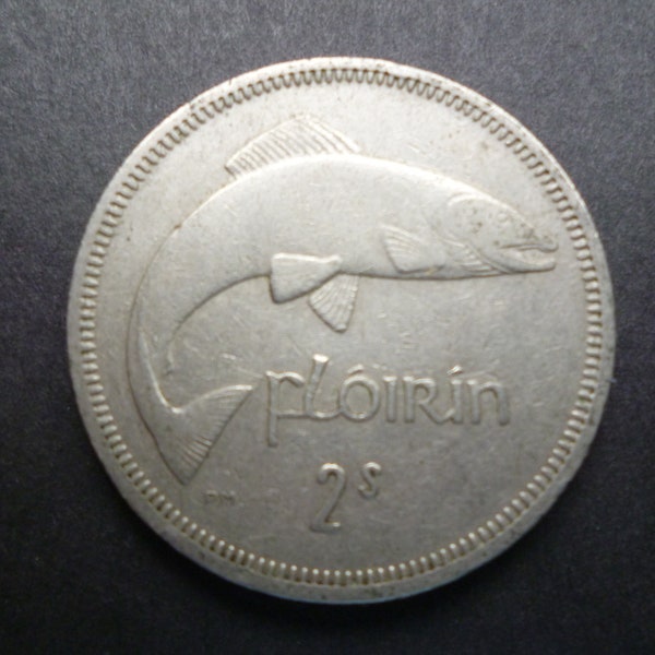 1965 Eire (Ireland Republic) Florin coin featuring a Salmon fish, ideal for craft or jewellery making.