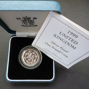 Pièce d&#39;une livre en argent de qualité BE, Royaume-Uni de 1999 - Coffret Royal Mint