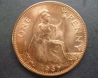 1967 UK One Penny Coin Queen Elizabeth II Coin Great Britain