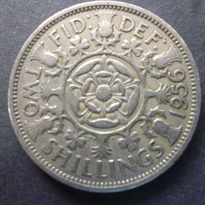 English coin a 1956 Two Shillings (Florin) coin, ideal gift or for craft or jewellery making in good used (circulated) condition. 1956 coin