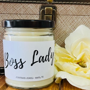Boss Lady Candle Label | White Scented Candles | Multiple Candle Scents | Candle in Glass Jars | Candle Gift